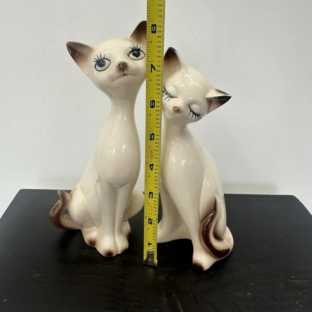 Vintage Mid Century Modern Loving Siamese Cat Figurine Pair Taiwan 8